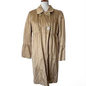 Bernardo Gold Double Breasted Empire Waist Bell Sleeve Lined Trench Coat PL